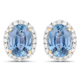 2.16 carat Blue Sapphire and White Diamond 14K Yellow Gold Earrings