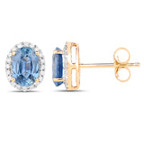 2.16 carat Blue Sapphire and White Diamond 14K Yellow Gold Earrings