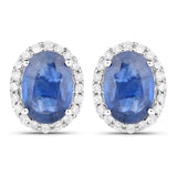 2.16 carat Genuine Blue Sapphire and White Diamond 14K White Gold Earrings