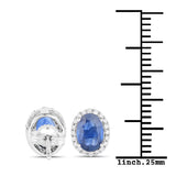 2.16 carat Genuine Blue Sapphire and White Diamond 14K White Gold Earrings