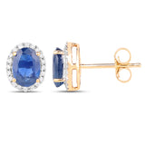 2.16 carat Genuine Blue Sapphire and White Diamond 14K Yellow Gold Earrings