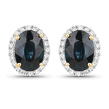 2.04 Carat Genuine Blue Sapphire and White Diamond 14K Yellow Gold Earrings
