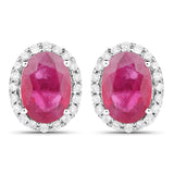 2.06 ct Genuine Ruby and White Diamond 14K White Gold Earrings
