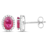 2.06 ct Genuine Ruby and White Diamond 14K White Gold Earrings
