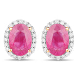 2.06 carat Genuine Ruby White Diamond 14K Yellow Gold Earrings
