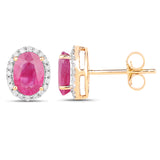 2.06 carat Genuine Ruby White Diamond 14K Yellow Gold Earrings
