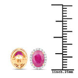 2.06 carat Genuine Ruby White Diamond 14K Yellow Gold Earrings