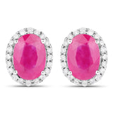 2.06 carat Genuine Ruby and White Diamond 14K White Gold Earrings