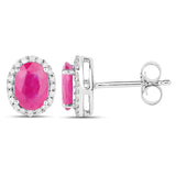 2.06 carat Genuine Ruby and White Diamond 14K White Gold Earrings