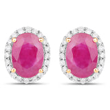 2.06 carat Genuine Ruby and White Diamond 14K Yellow Gold Earrings