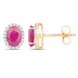 2.06 carat Genuine Ruby and White Diamond 14K Yellow Gold Earrings