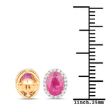 2.06 carat Genuine Ruby and White Diamond 14K Yellow Gold Earrings