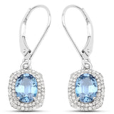 2.36 ct Genuine Blue Sapphire and White Diamond 14K White Gold Earrings