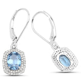 2.36 ct Genuine Blue Sapphire and White Diamond 14K White Gold Earrings