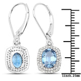 2.36 ct Genuine Blue Sapphire and White Diamond 14K White Gold Earrings