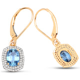 2.36 ct Genuine Blue Sapphire and White Diamond 14K Yellow Gold Earrings