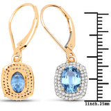 2.36 ct Genuine Blue Sapphire and White Diamond 14K Yellow Gold Earrings