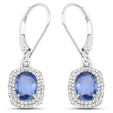 2.36 ct Genuine Blue Sapphire and White Diamond 14K White Gold Earrings