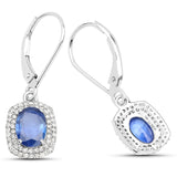 2.36 ct Genuine Blue Sapphire and White Diamond 14K White Gold Earrings