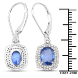 2.36 ct Genuine Blue Sapphire and White Diamond 14K White Gold Earrings