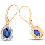 2.36 ct Genuine Blue Sapphire and White Diamond 14K Yellow Gold Earrings
