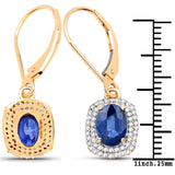 2.36 ct Genuine Blue Sapphire and White Diamond 14K Yellow Gold Earrings