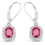 2.26 ct. Genuine Ruby and White Diamond 14K White Gold Earrings