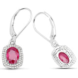 2.26 ct. Genuine Ruby and White Diamond 14K White Gold Earrings