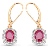 2.26 ct. Genuine Ruby and White Diamond 14K Yellow Gold Earrings