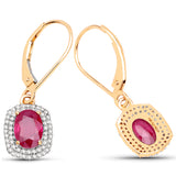 2.26 ct. Genuine Ruby and White Diamond 14K Yellow Gold Earrings