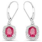 2.26 ct. Genuine Ruby and White Diamond 14K White Gold Earrings