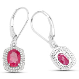 2.26 ct. Genuine Ruby and White Diamond 14K White Gold Earrings