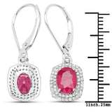 2.26 ct. Genuine Ruby and White Diamond 14K White Gold Earrings