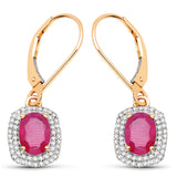 2.26 ct. Genuine Ruby and White Diamond 14K Yellow Gold Earrings