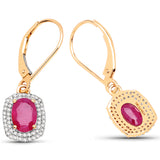 2.26 ct. Genuine Ruby and White Diamond 14K Yellow Gold Earrings