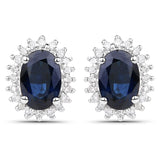 1.08 Carat Genuine Blue Sapphire and White Diamond 18K White Gold Earrings