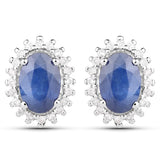 1.22 Carat Genuine Blue Sapphire and White Diamond 14K White Gold Earrings