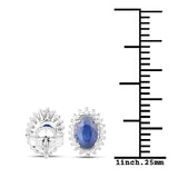 1.22 Carat Genuine Blue Sapphire and White Diamond 14K White Gold Earrings