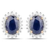1.22 Carat Genuine Blue Sapphire and White Diamond 14K Yellow Gold Earrings