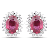 1.22 Carat Genuine Ruby and White Diamond 14K White Gold Earrings