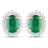 1.00 Carat Genuine Zambian Emerald and White Diamond 18K Yellow Gold Earrings