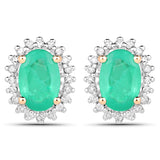 0.92 Carat Genuine Zambian Emerald and White Diamond 14K Yellow Gold Earrings