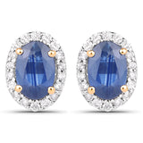 1.29 Carat Genuine Blue Sapphire and White Diamond 14K Yellow Gold Earrings