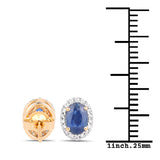 1.29 Carat Genuine Blue Sapphire and White Diamond 14K Yellow Gold Earrings