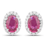 1.29 Carat Genuine Ruby and White Diamond 14K White Gold Earrings