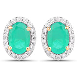 0.99 Carat Genuine Zambian Emerald and White Diamond 14K Yellow Gold Earrings
