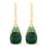 4.50 Carat Dyed Emerald and Emerald .925 Sterling Silver Earrings