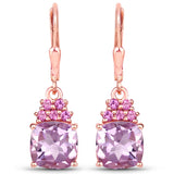 4.90 Carat Genuine Pink Amethyst and Rhodolite .925 Sterling Silver Earrings