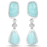 13.22 Carat Genuine Amazonite and White Topaz .925 Sterling Silver Earrings
