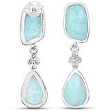 13.22 Carat Genuine Amazonite and White Topaz .925 Sterling Silver Earrings